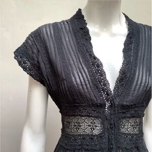BIYA Designer of JOHNNY WAS Sheer Lace Dress Intricate Sheer and Lace High Low